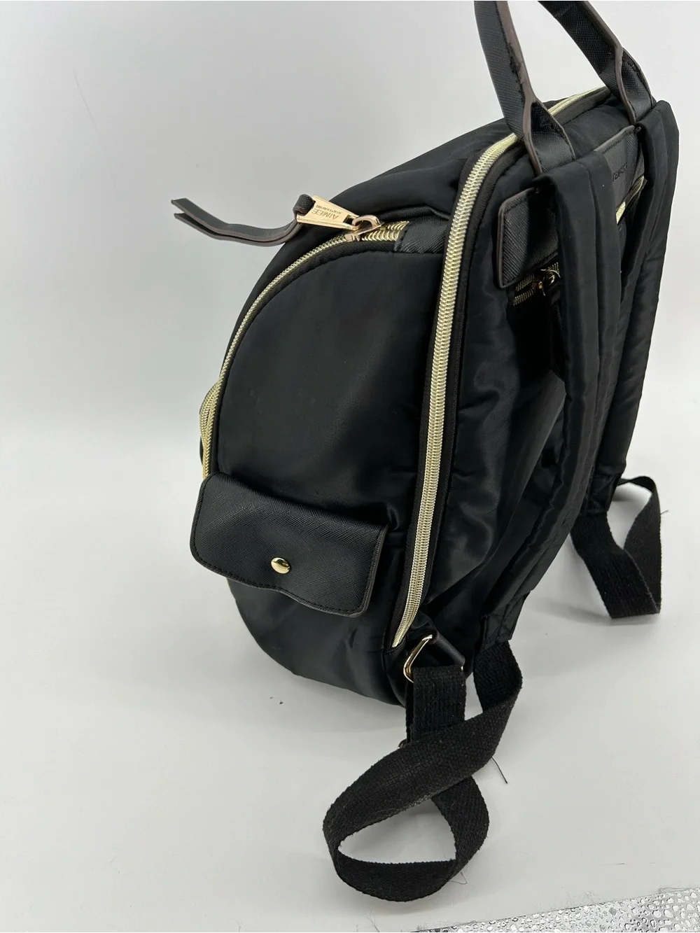 Aimee Kestenberg Baby Backpack Rome Black Nylon Backpack Gold Zipper